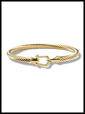 Twisted Cable Cuff Bracelet Stainless Steel 18k Gold Plated Hook Clasp